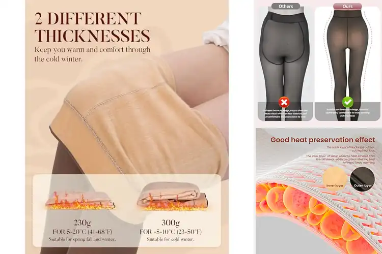 Detailed view of Best Fleece Lined Thermal Tights For Winter