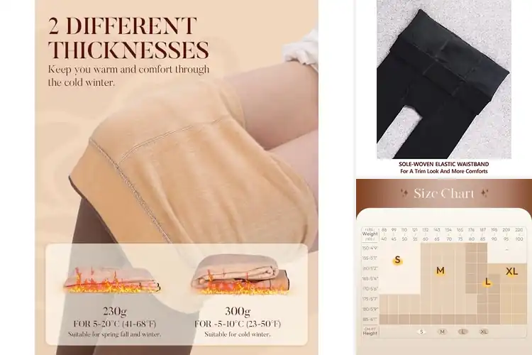 Detailed view of Best Thermal Fleece Tights For Winter